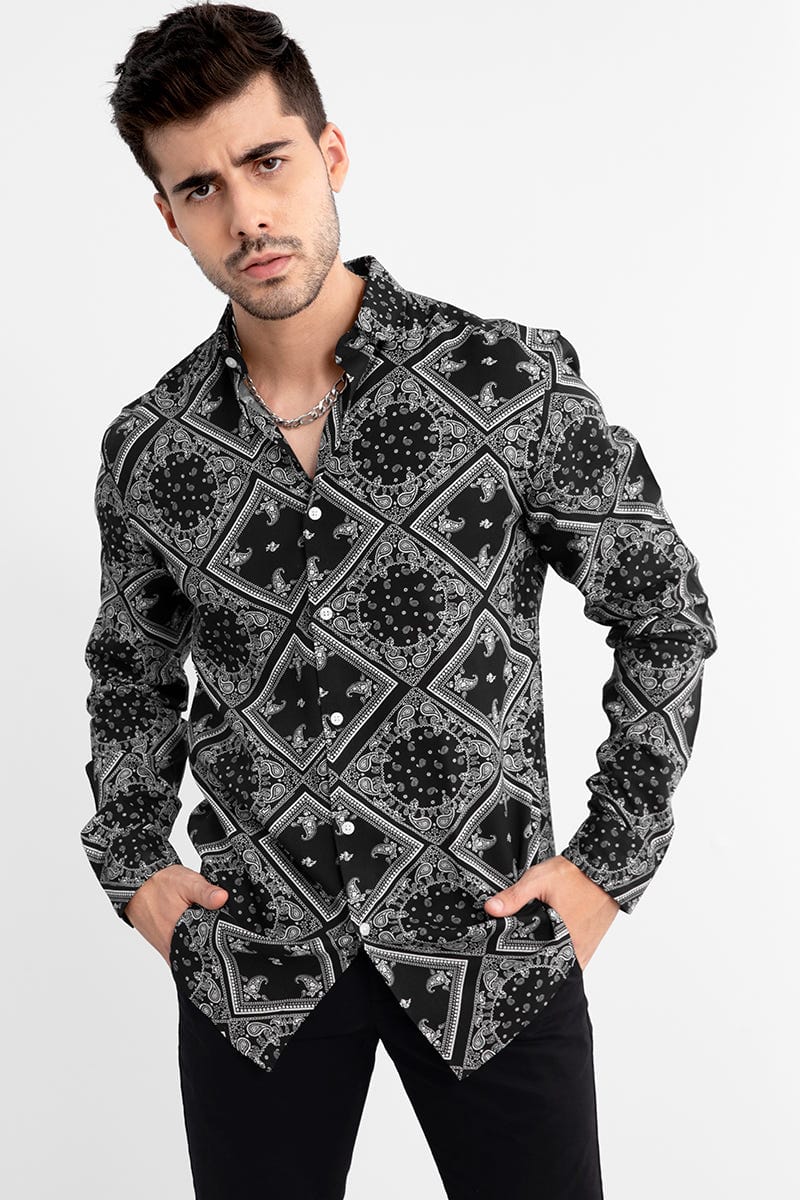 Men's Black Paisley Printed Full Sleeve Shirt